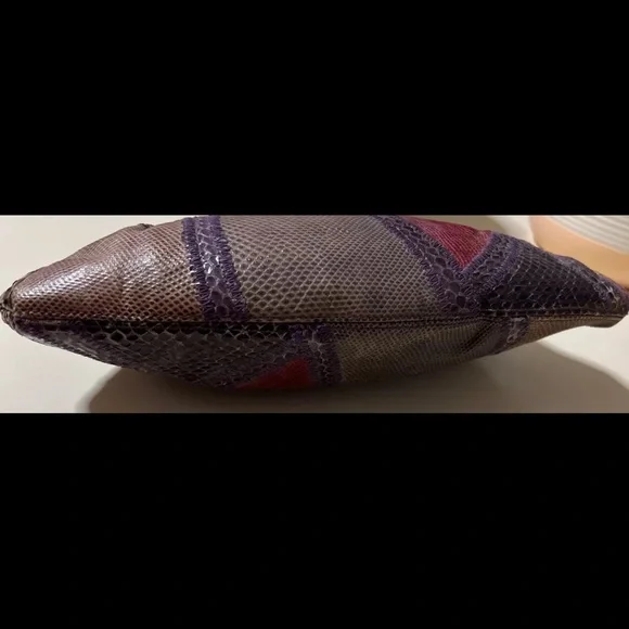 Vintage (80s) Varon Snakeskin & Leather Clutch Purse With Tortoise Lucite Frame - Picture 3 of 5